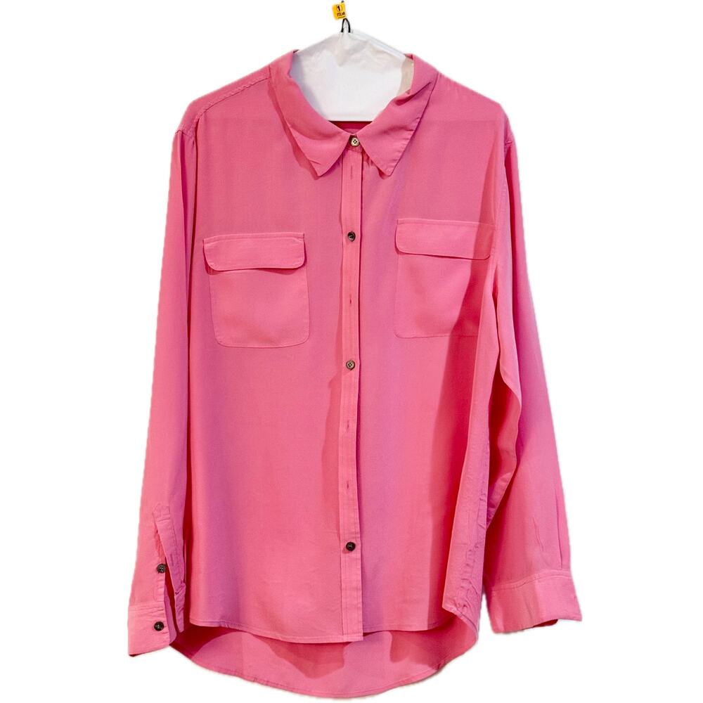 Two by Vince Camuto Soft Pink Button Down Silk Camp Utility Blouse Size Large - Picture 3 of 12
